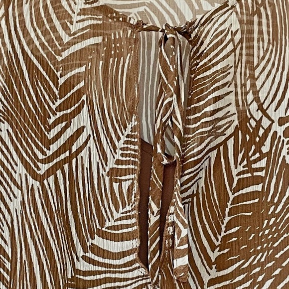 Talbots 100% Silk Brown Print Blouse XS Tie Neck Sheer Top w/ Camisole - Picture 3 of 11